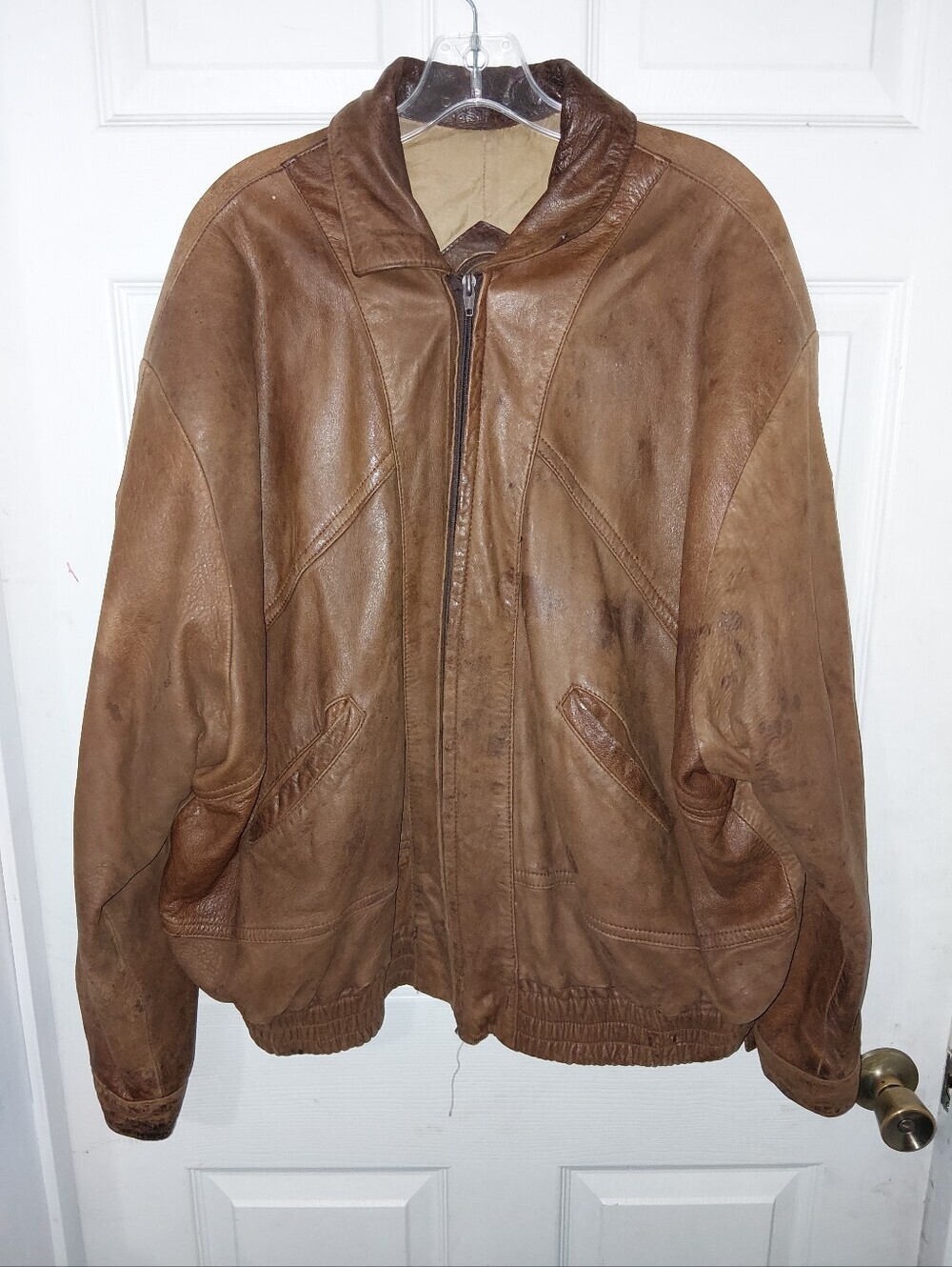 Jess Vintage Brown Leather Bomber Jacket